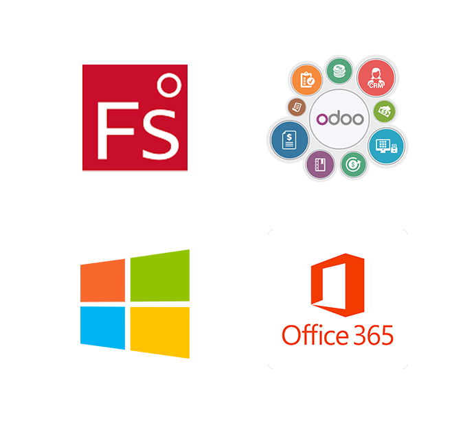 Logos de factusol, odoo, windows y office